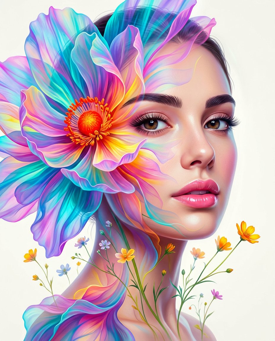 Social Media Post - Surreal Double-Exposure Floral Portrait — output 1