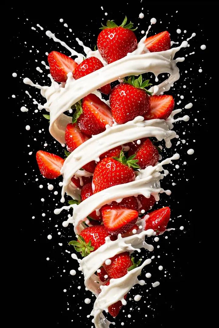 Hyper-realistic High-Speed Strawberry Milk Splash Photography — output 1