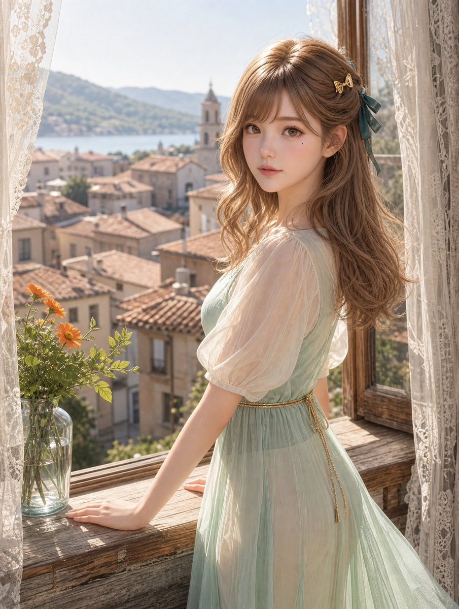 Profile / Avatar - Anime Girl at Mediterranean Window — output 1