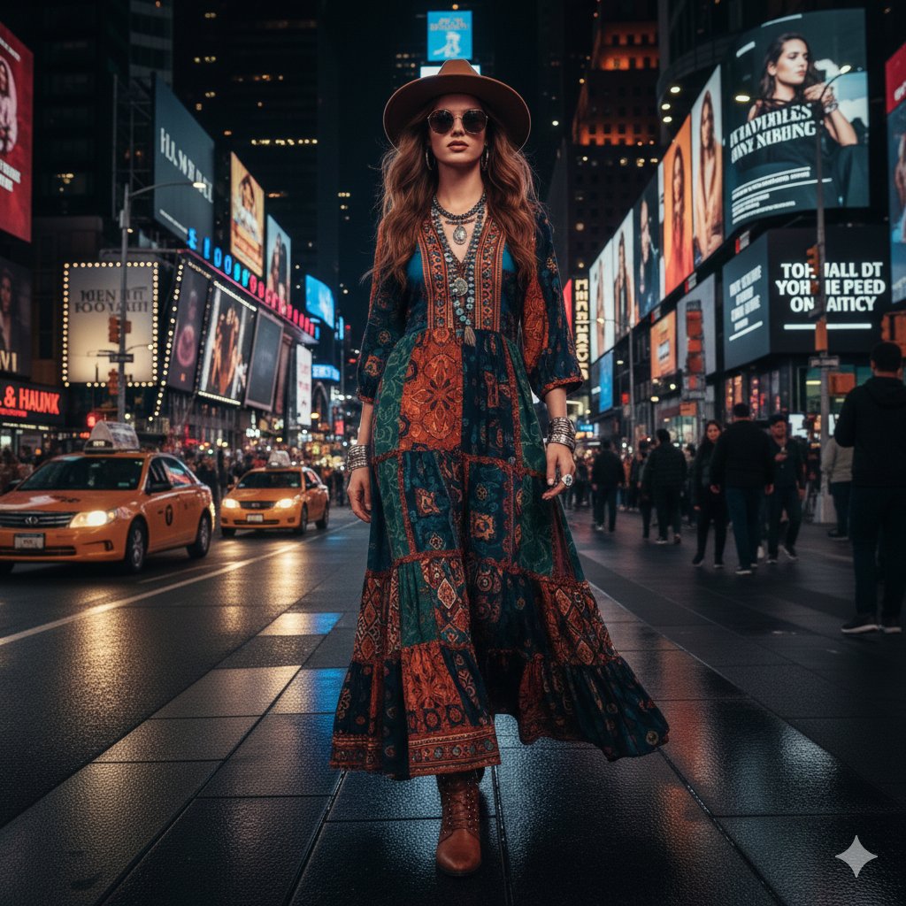 Ultra-realistic cinematic western fashion in Times Square prompt — output 1