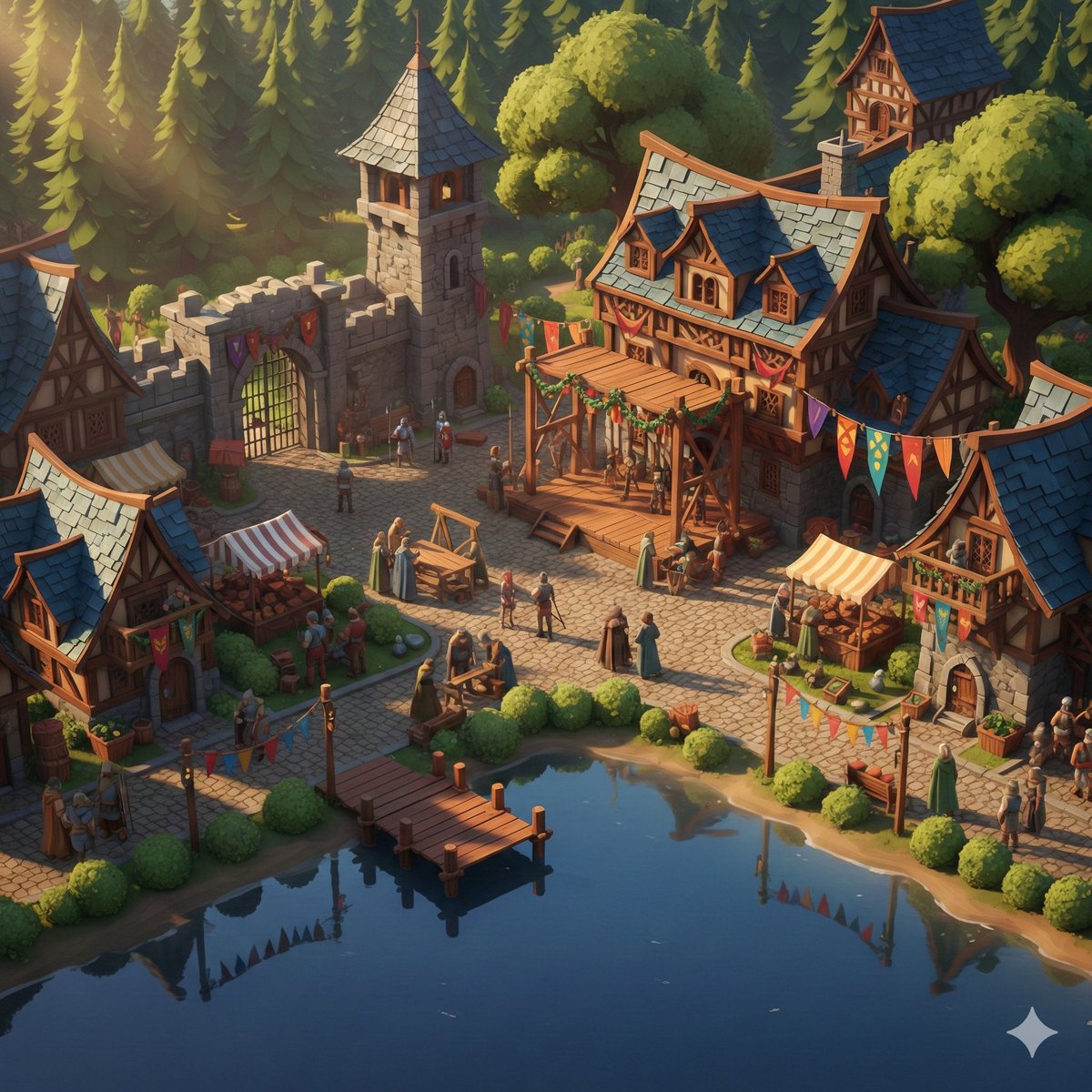 Game Asset - Cinematic Stylized Medieval Village Festival Scene — output 1
