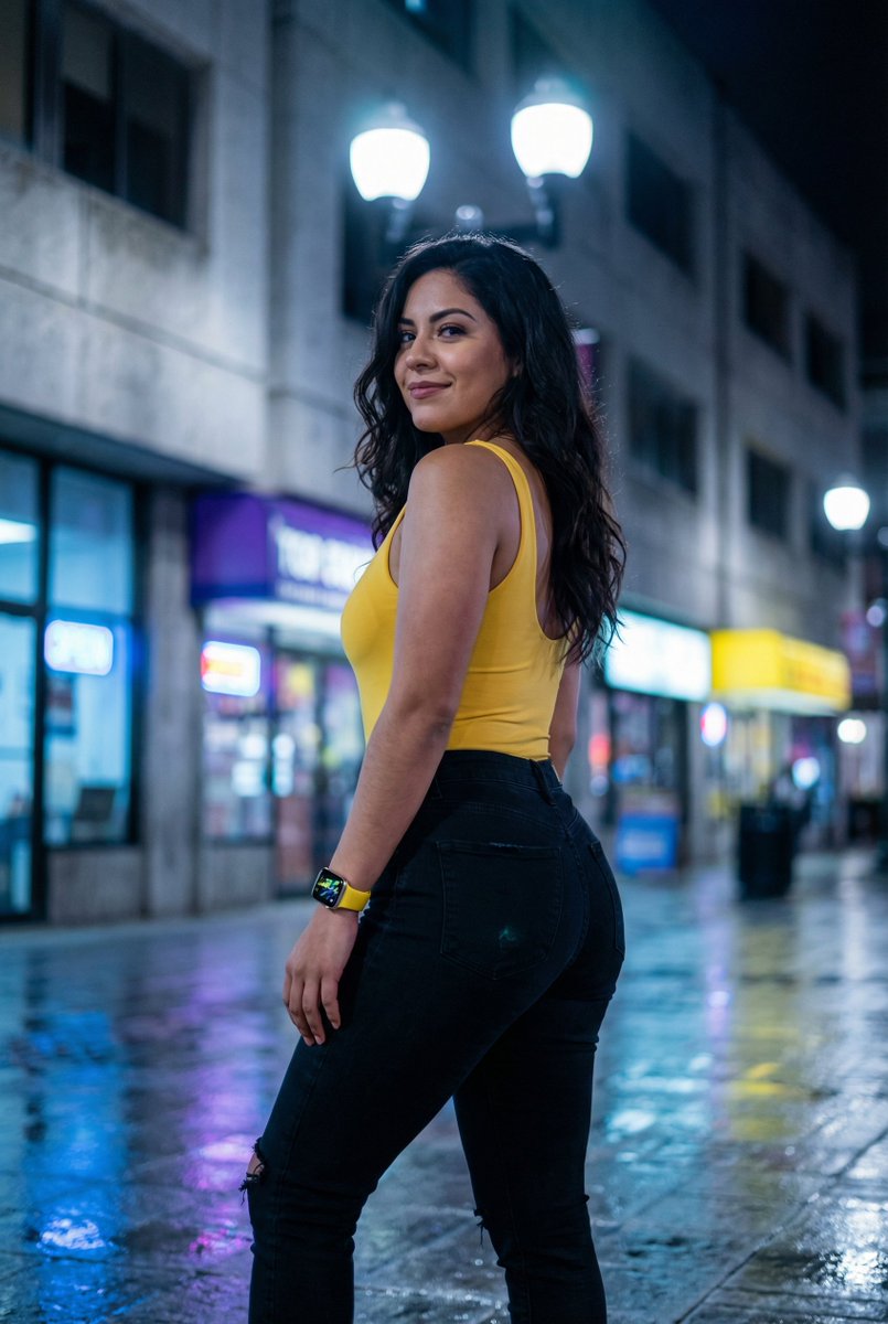 Latina Woman in City Street with Identity Lock — output 1