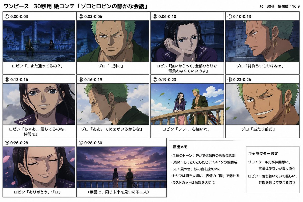 Comic / Storyboard - Anime Storyboard Sheet of Zoro and Robin — output 1
