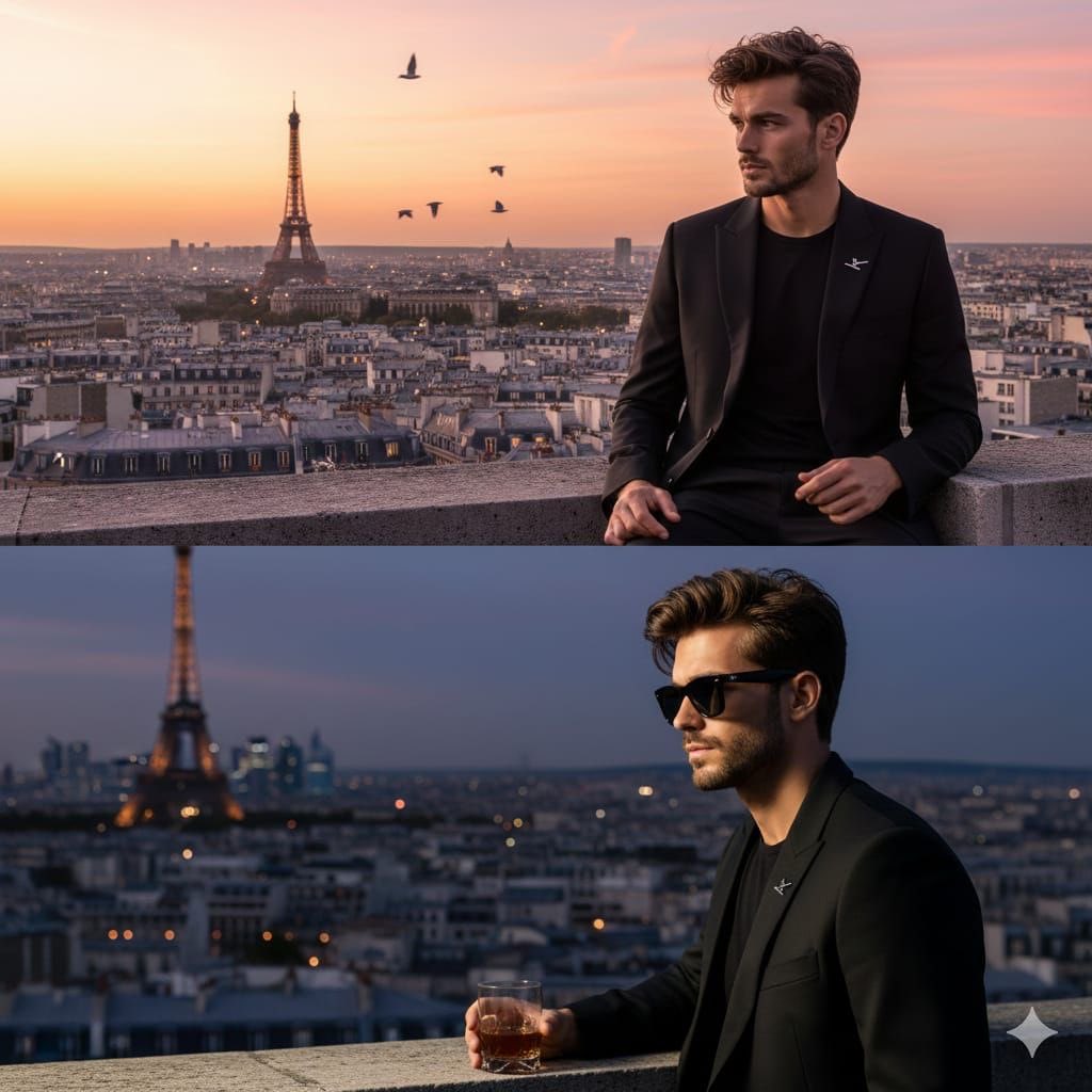Cinematic Fashion Portrait on a Paris Rooftop — output 1