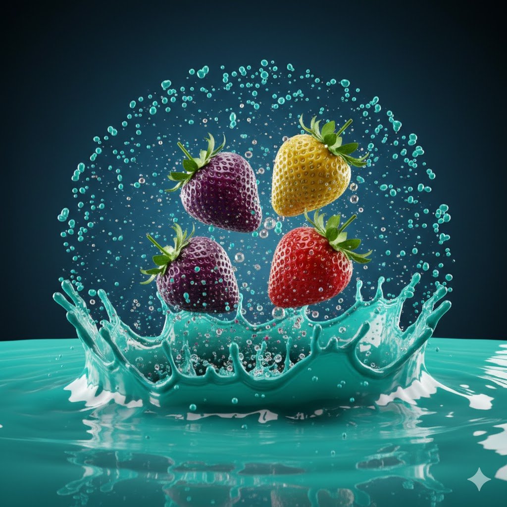 Hyper-realistic Strawberries Splashing in Liquid Prompt — output 1