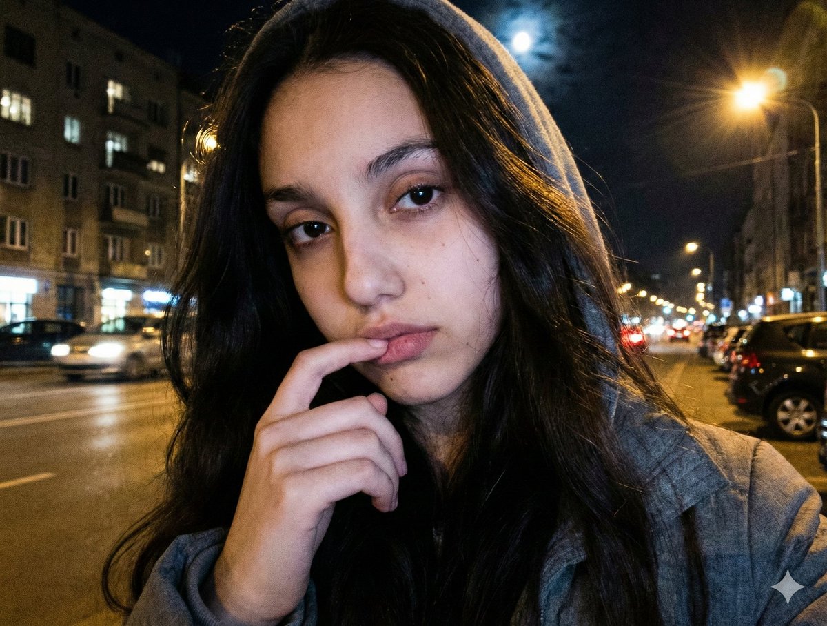 Profile / Avatar - Moody Nighttime Street Portrait Selfie Prompt — output 1