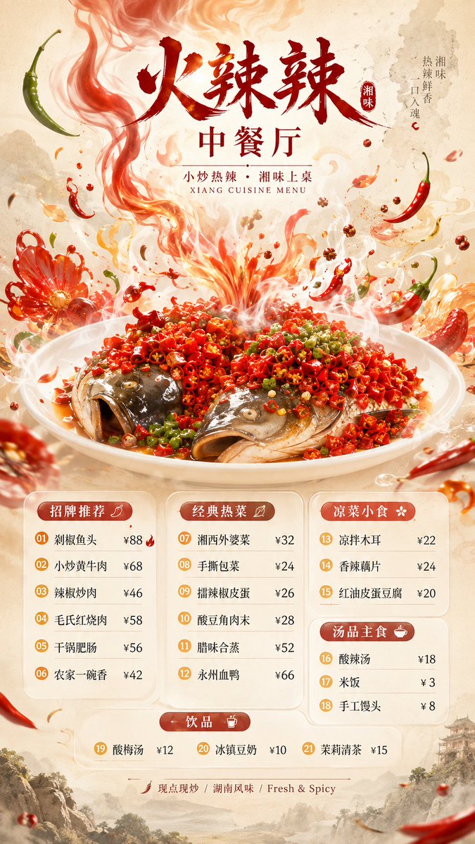 Product Marketing - Fiery Xiang Cuisine Menu Poster — output 1