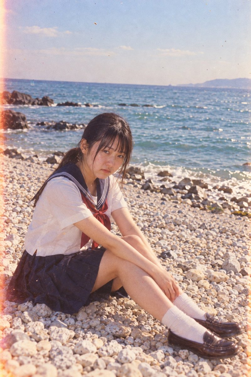 Social Media Post - Retro Film Portrait of Girl in Sailor Uniform