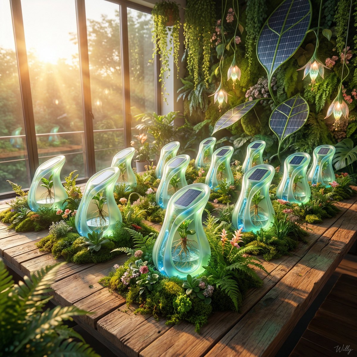 E-commerce Main Image - Solarpunk Product Showcase with Bioluminescence — output 1