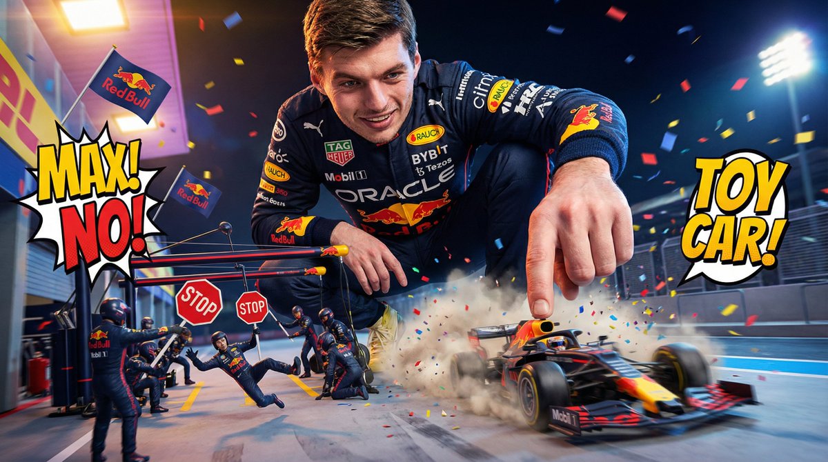 Comedic Giant Max Verstappen in Pit Lane — output 1