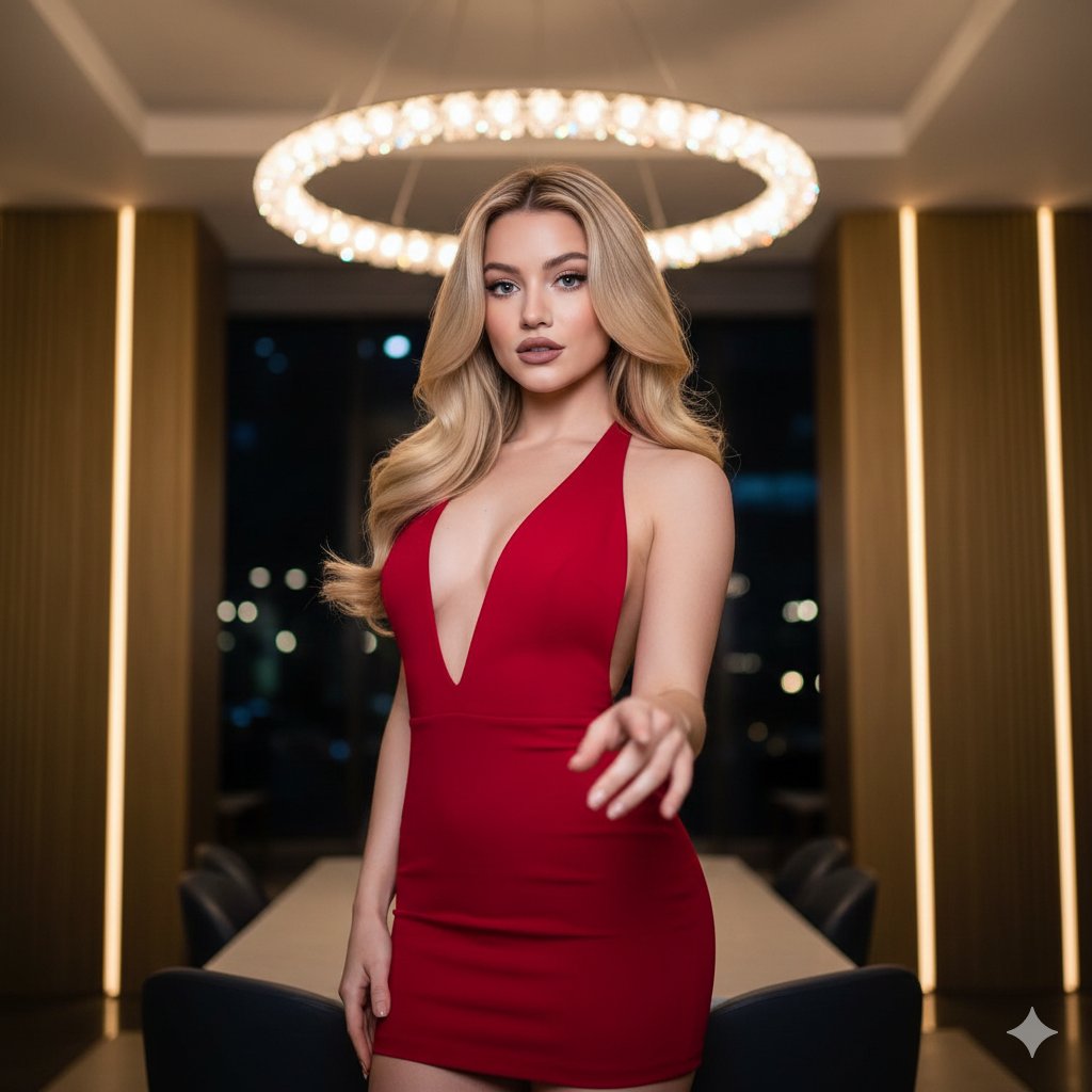 Profile / Avatar - Sydney Sweeney in Red Halter Mini Dress Editorial — output 1