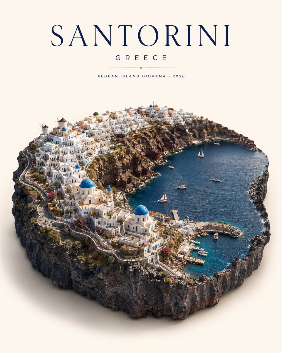 Product Marketing - Santorini Miniature Travel Poster — output 1