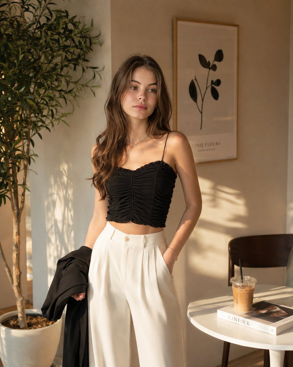 Social Media Post - Photorealistic Café Lifestyle Fashion Portrait — output 1
