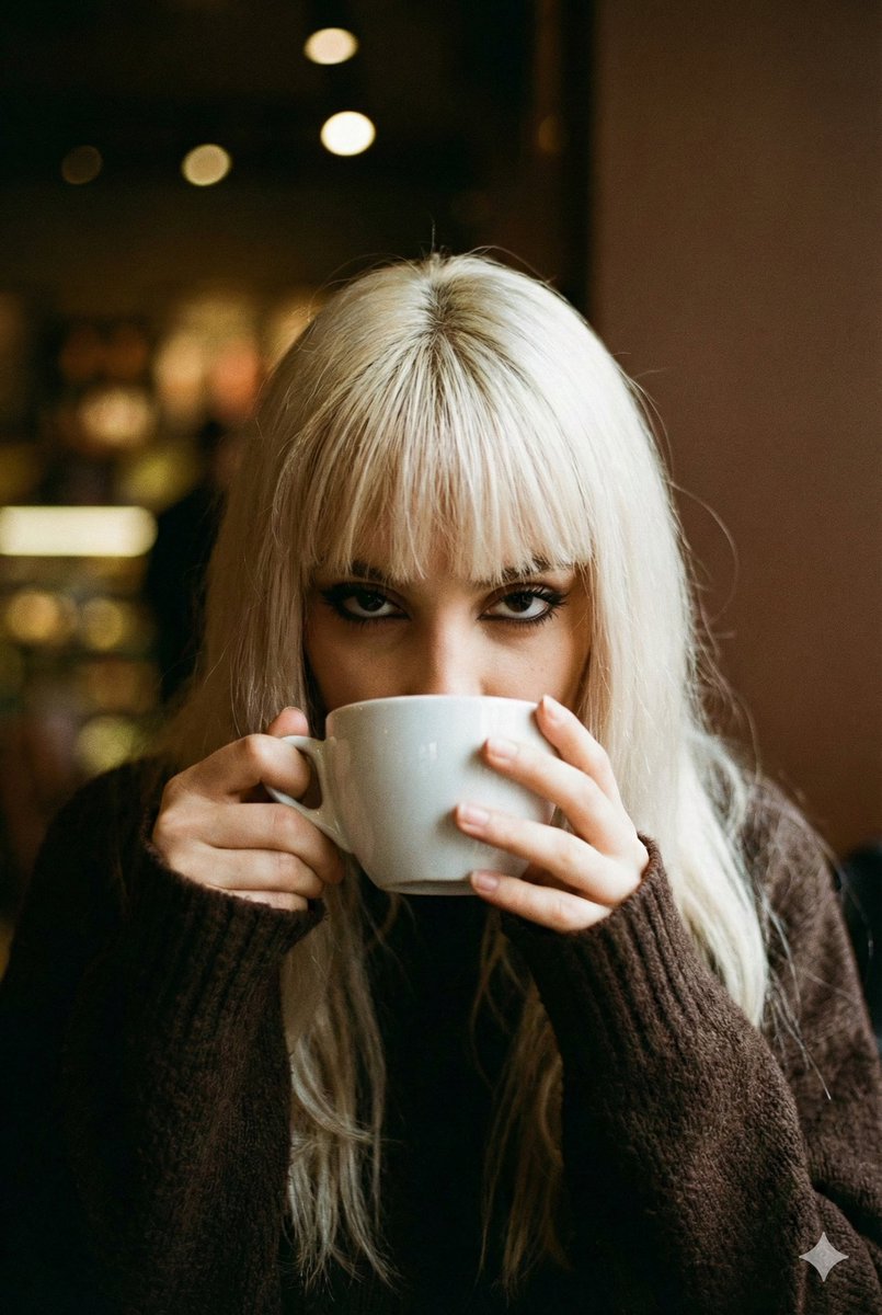 Social Media Post - Cinematic Melancholic Cafe Portrait — output 1