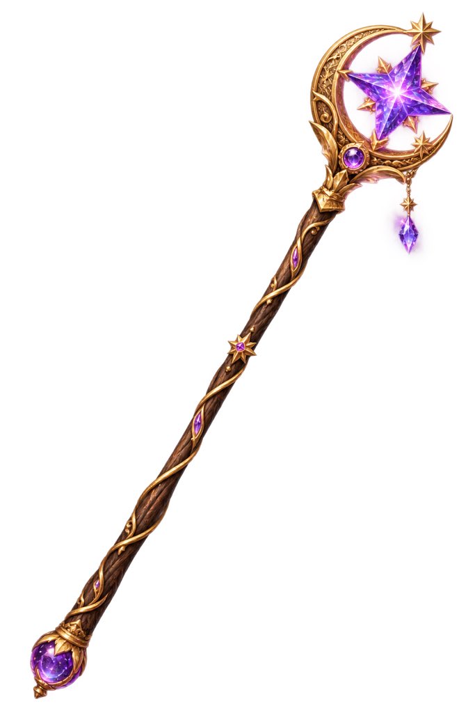 Game Asset - Fantasy Crescent Star Magic Staff — output 1