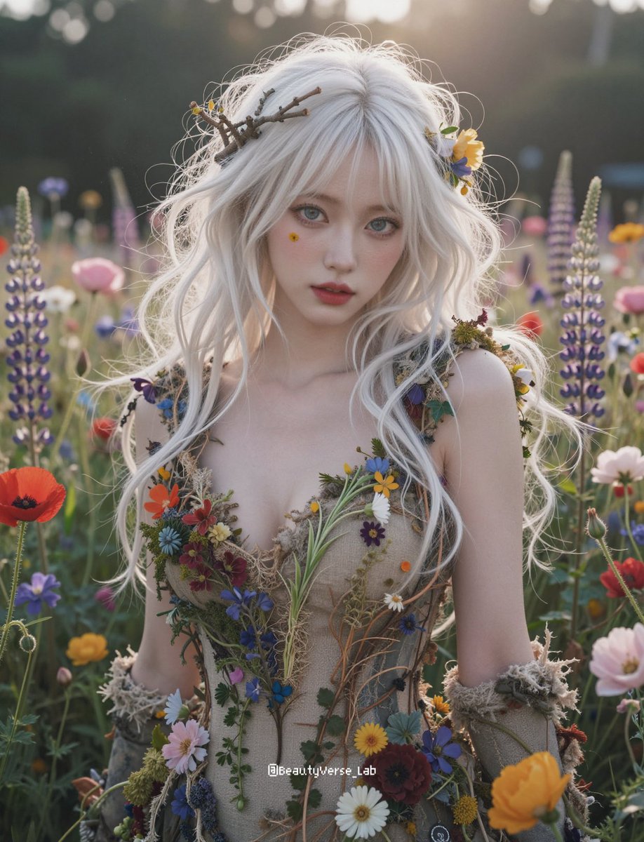 JSON Prompt for Ethereal Flower Field Fantasy Portrait — output 1