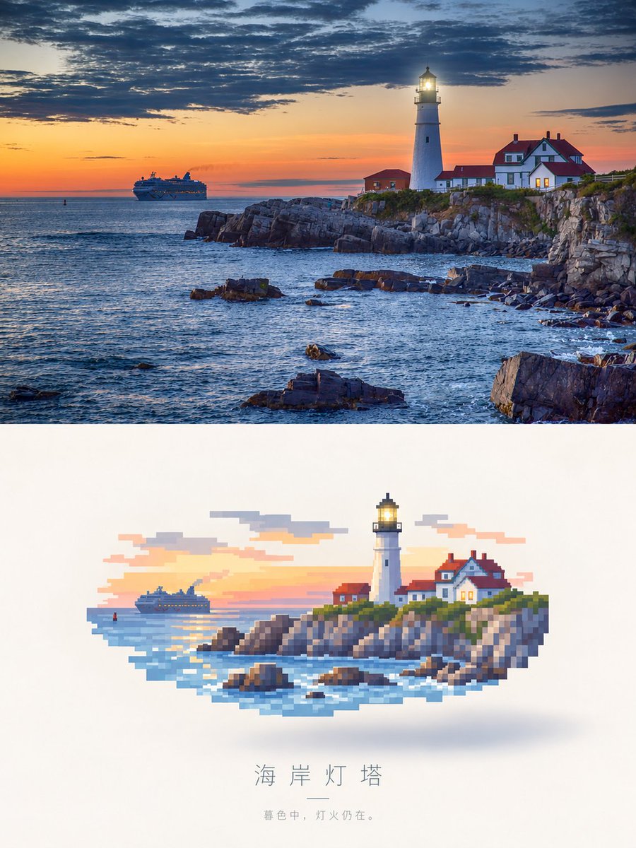 Social Media Post - Photorealistic Lighthouse to Pixel Art