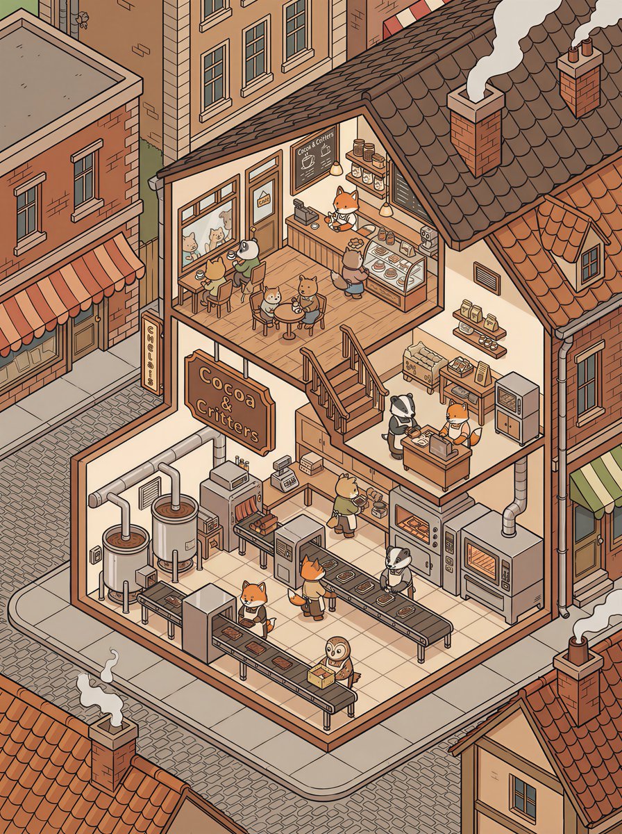 Game Asset - Isometric 2.5D Architectural Slice Illustration of an Animal Community — output 1