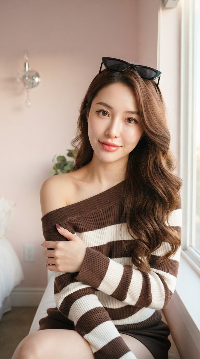 Profile / Avatar - Asian Woman in Striped Sweater — output 1