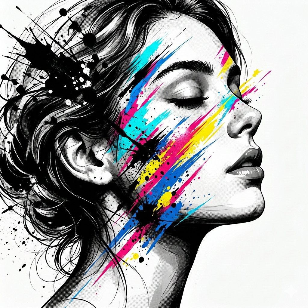 High-Contrast Abstract Mixed Media Portrait Prompt — output 1