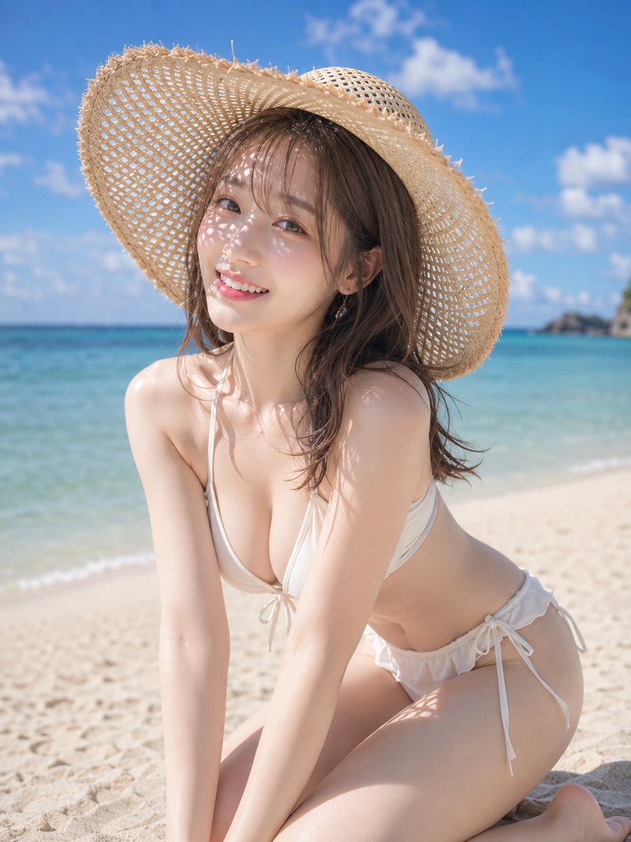 Profile / Avatar - Straw Hat Shadows Beach Portrait — output 1