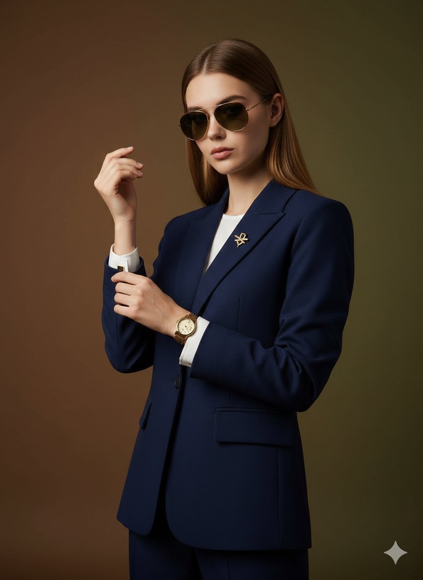 Cinematic Luxury Portrait of Woman Adjusting Cufflinks — output 1
