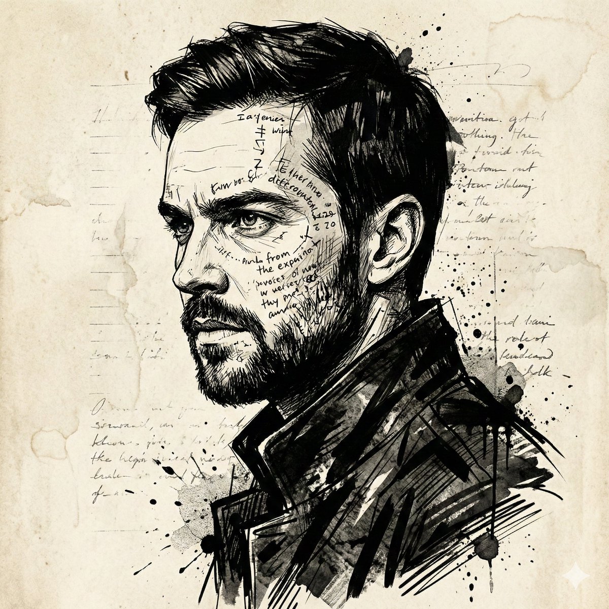 Intense Ink Sketch Portrait with Face Likeness — output 1
