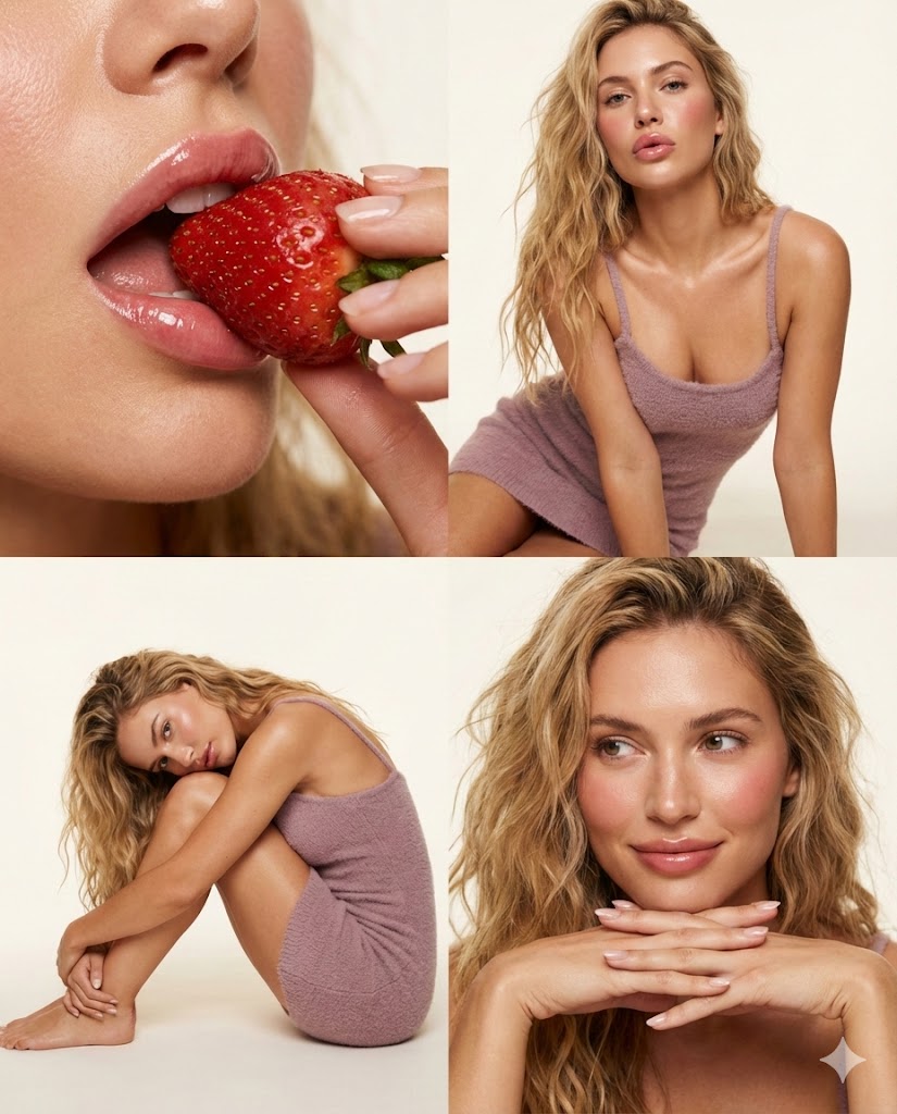 2x2 Beauty Editorial Collage with Macro and Full Body Shots — output 1