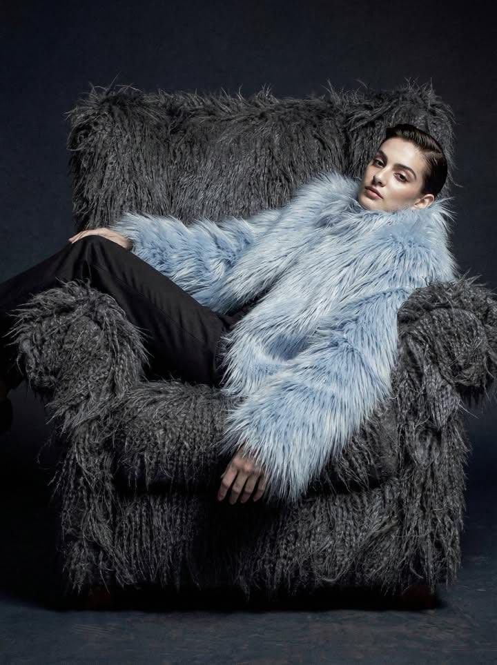 Ultra-high fashion editorial portrait in faux-fur coat — output 1
