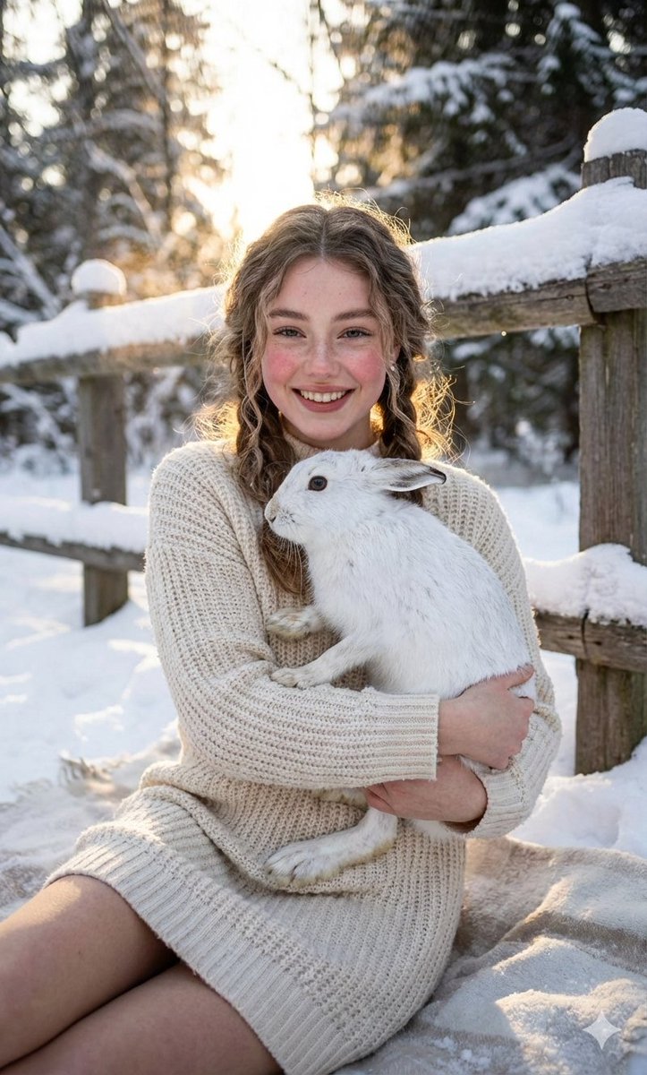 Cozy Winter Portrait with White Hare — output 1