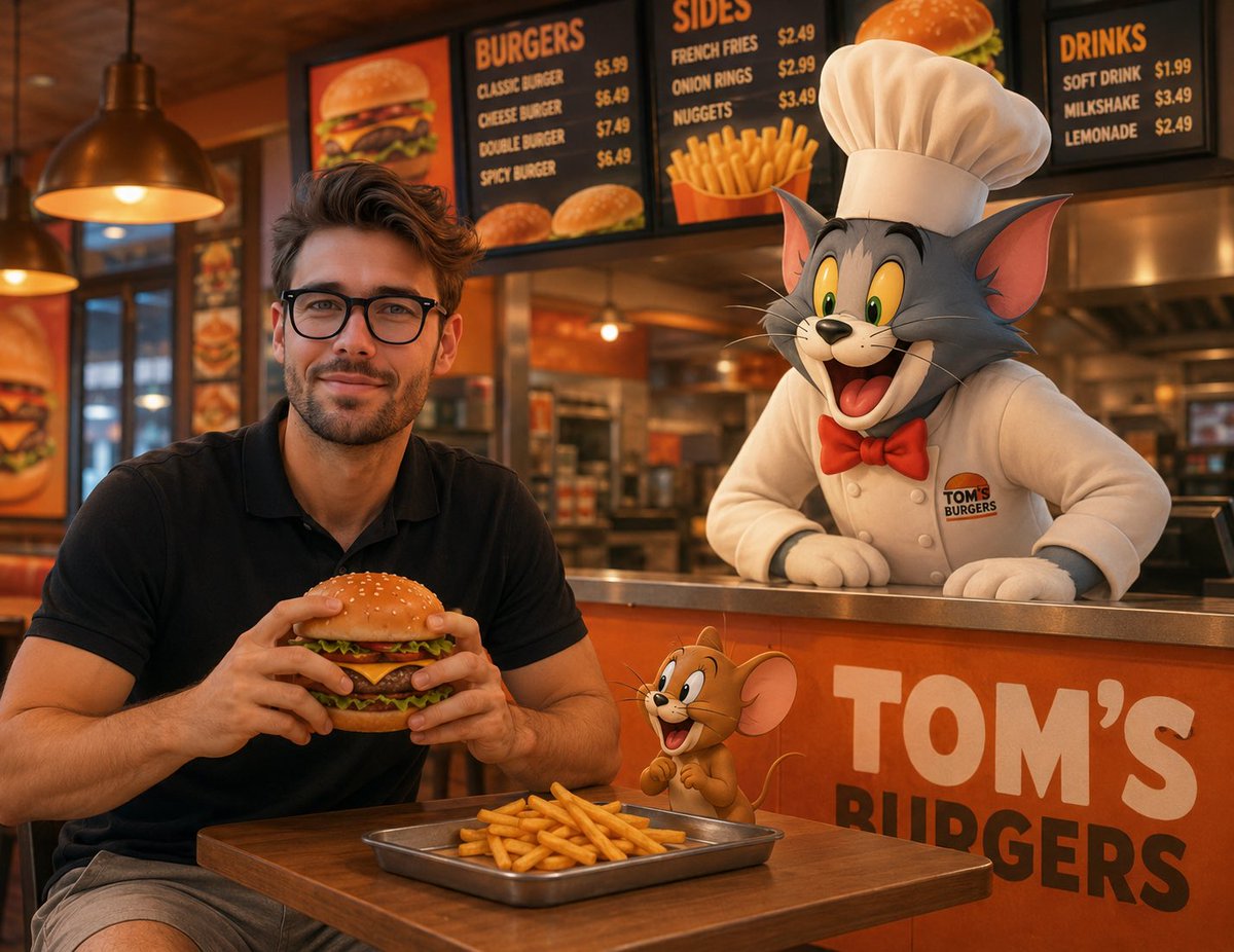 Comic / Storyboard - Joyful Fast-food Restaurant Crossover Scene — output 1