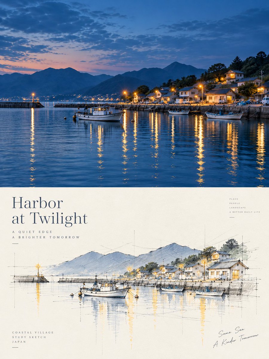 Infographic / Edu Visual - Harbor Twilight Photo Sketch Poster — output 1