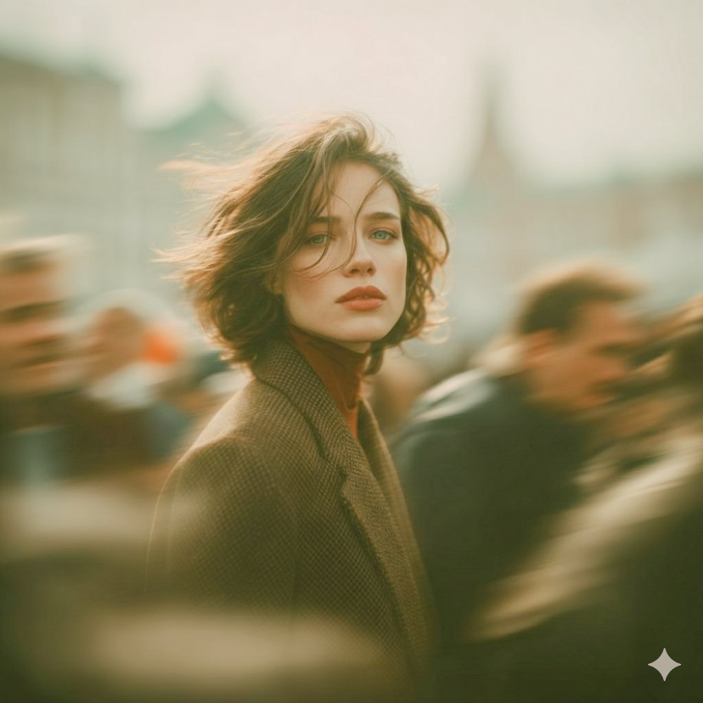Cinematic Street Portrait with Motion Blur Prompt — output 1