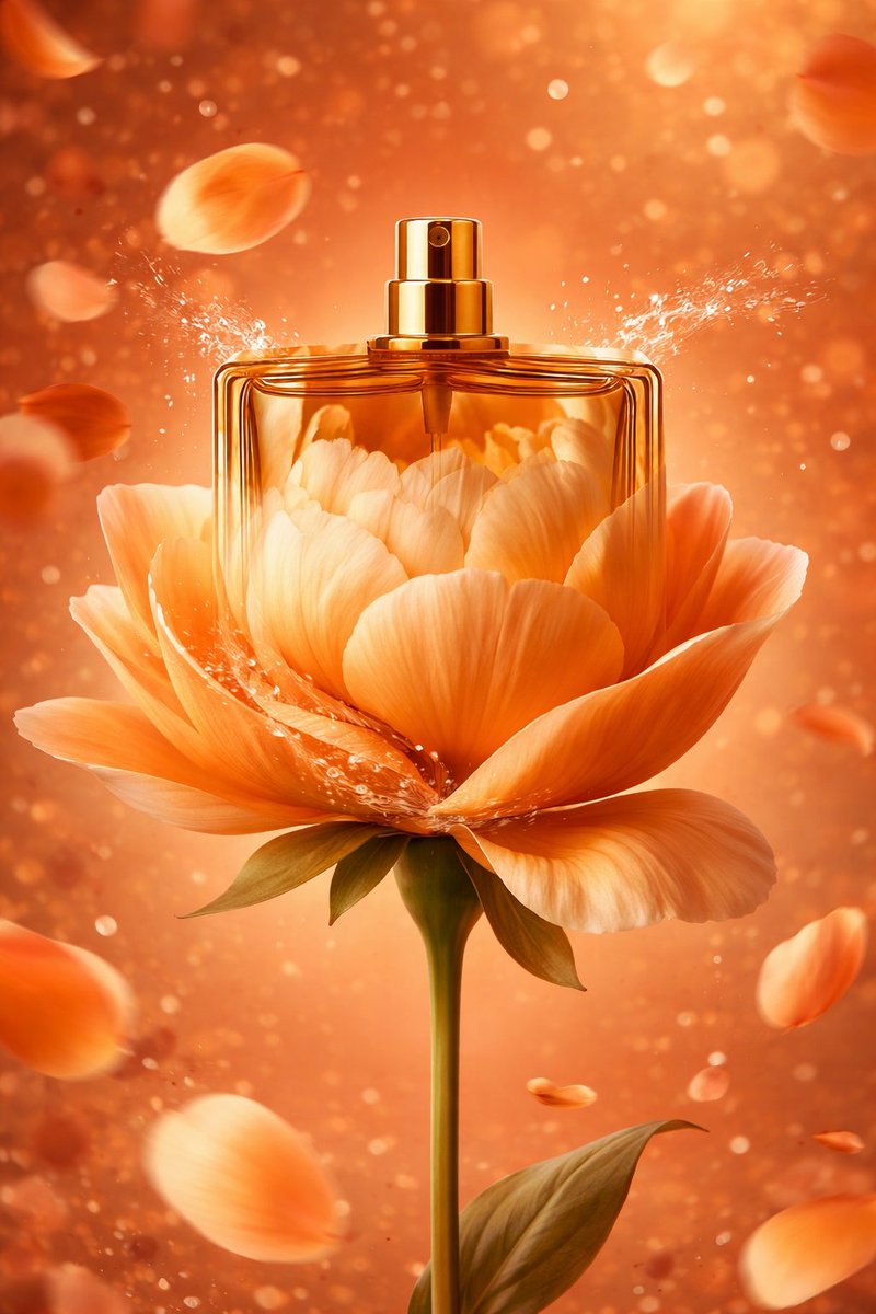 E-commerce Main Image - AI-Stylized Perfume Product Visual with Internal Petals — output 1