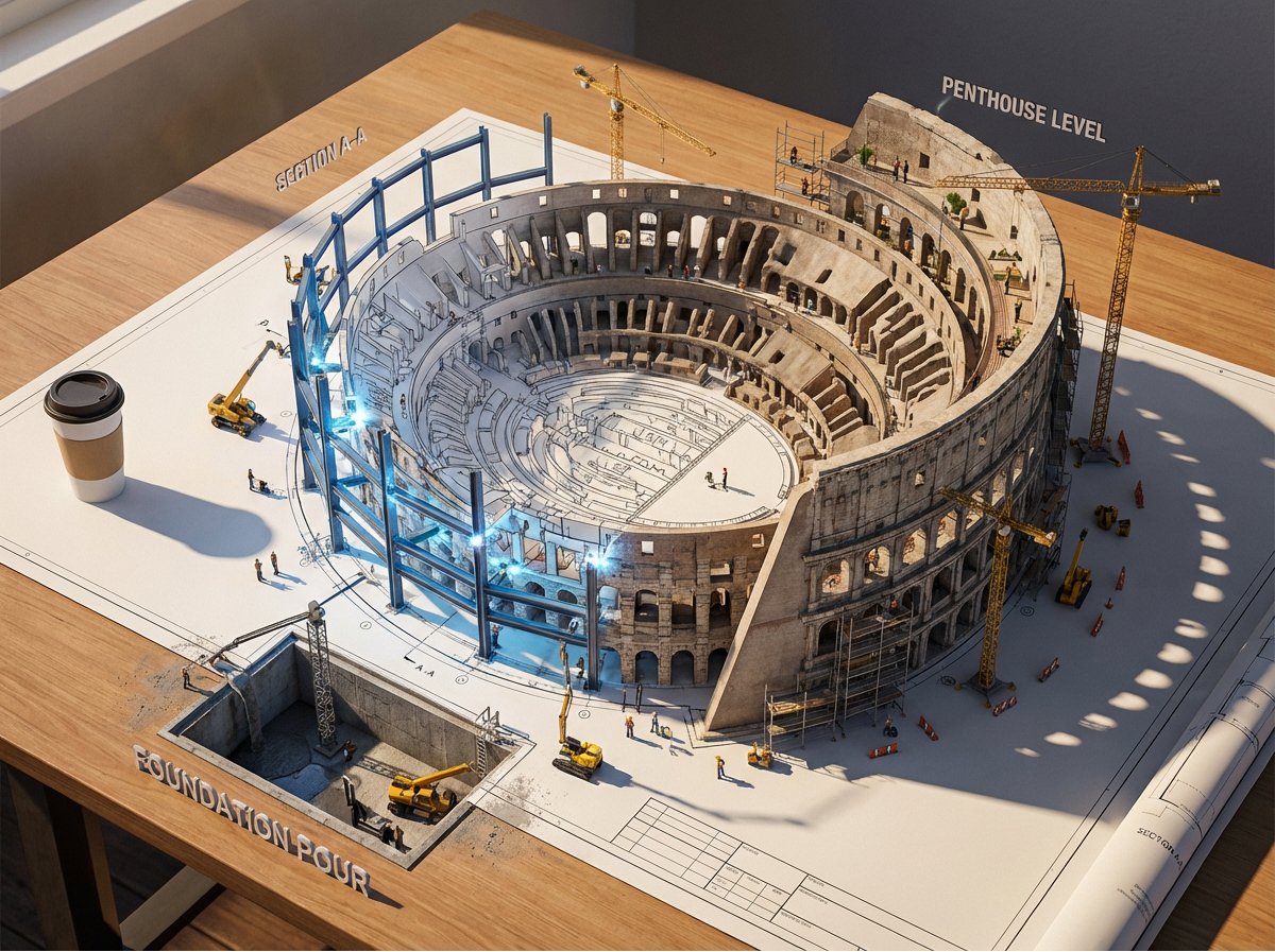 Infographic / Edu Visual - Epic 3D Architectural Blueprint Awakening Scene — output 1