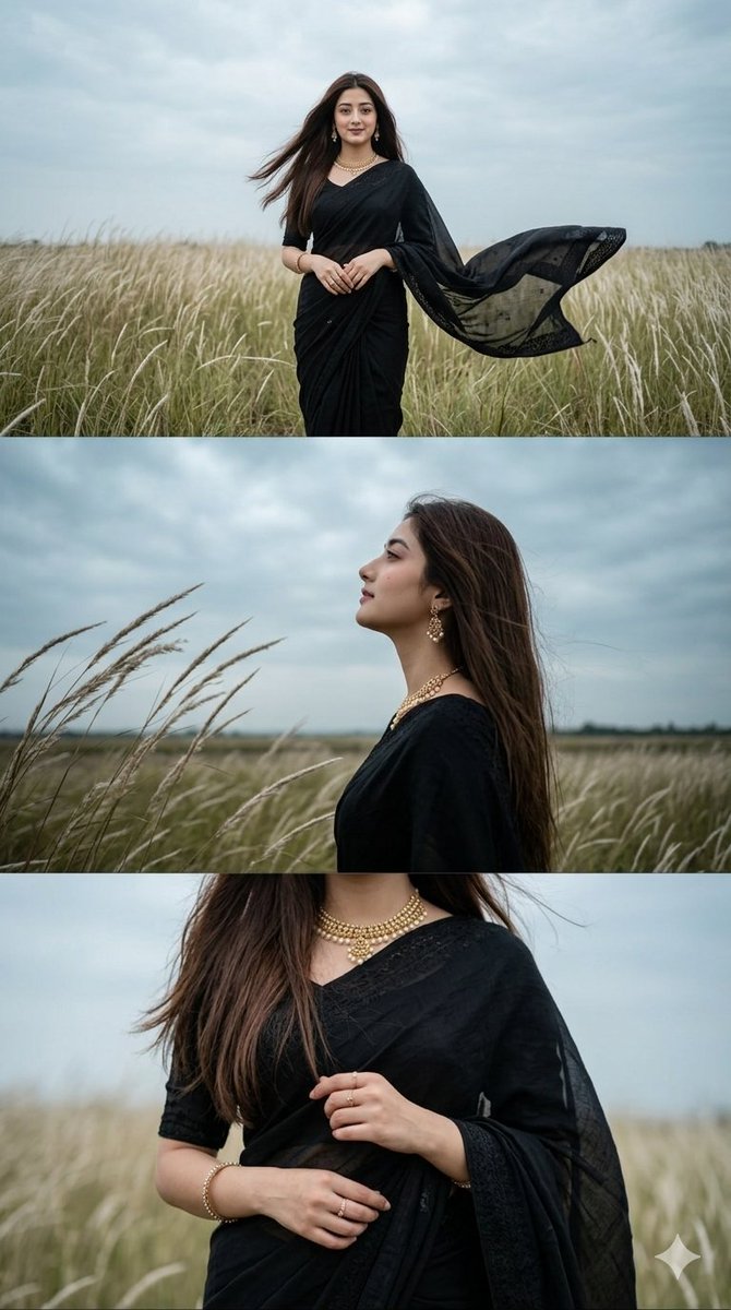 Comic / Storyboard - Black Saree Triptych Woman Portrait — output 1