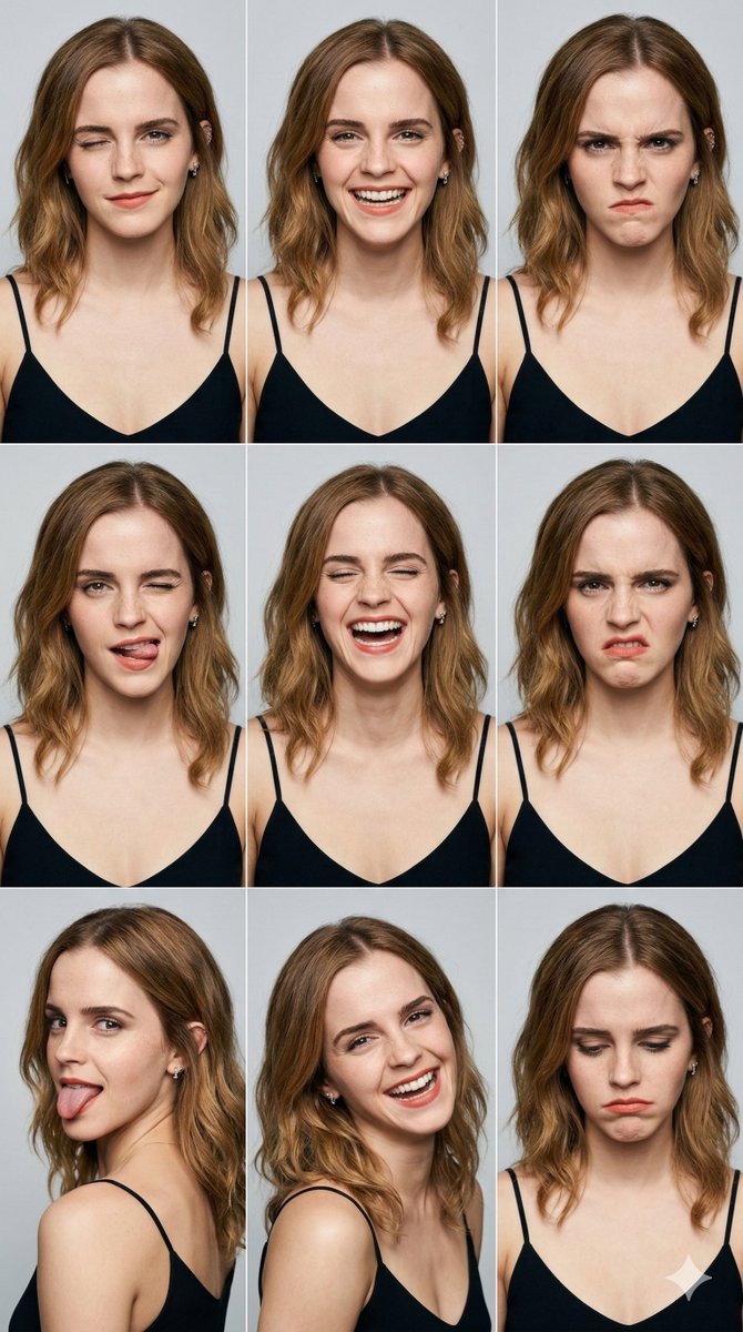 Profile / Avatar - 3x3 Grid Portrait Photos with Differentiated Expressions — output 1