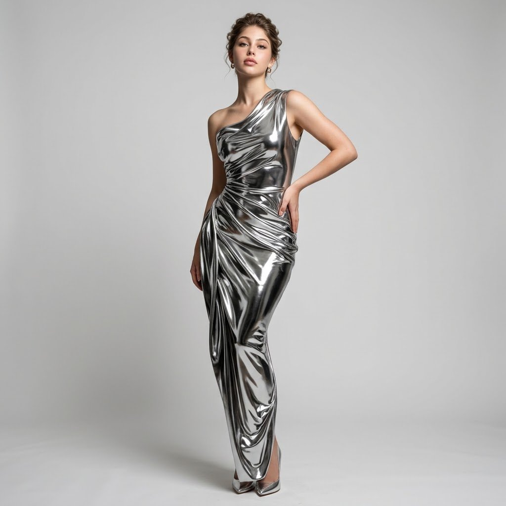 Social Media Post - Nano Banana Pro Silver Metallic Gown Portrait