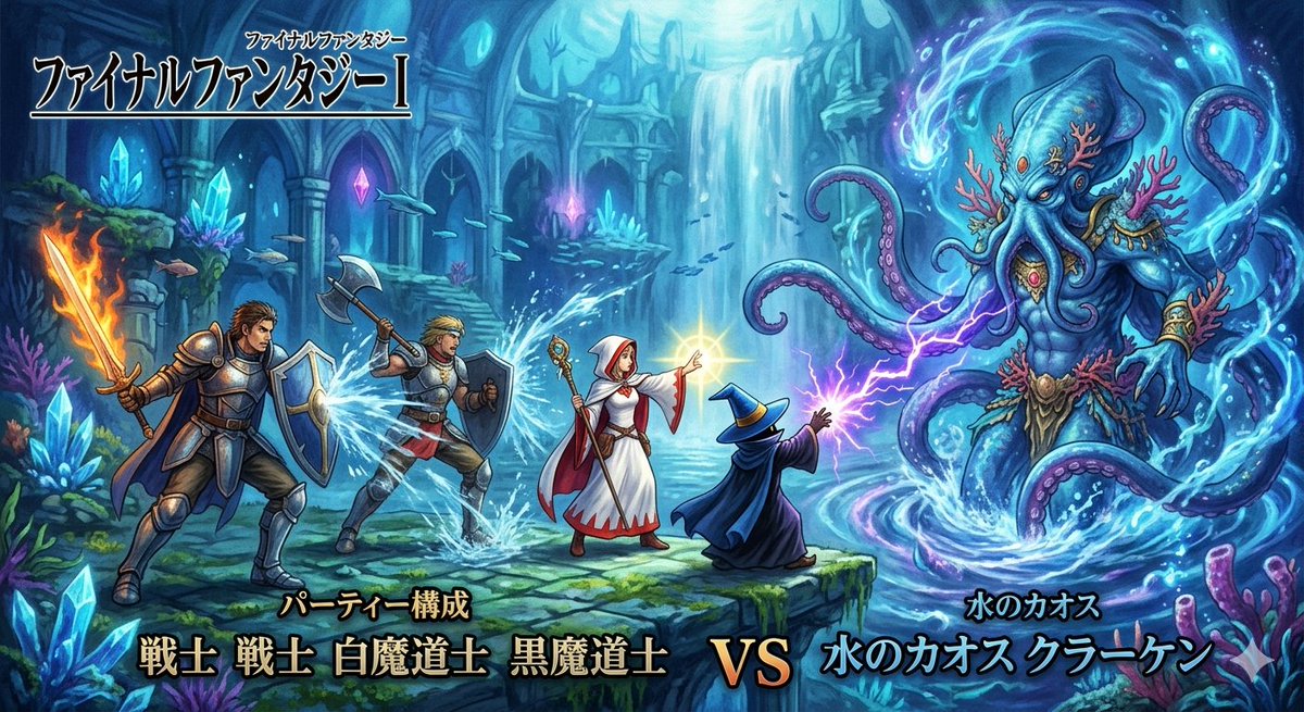 Game Asset - Final Fantasy Party vs. Kraken Image Generation — output 1