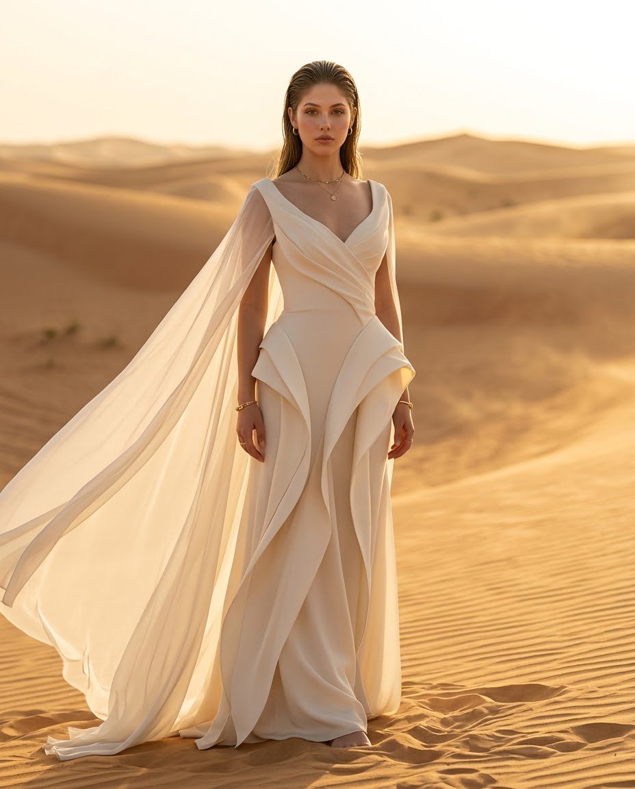 Social Media Post - Desert Fashion Portrait Prompt — output 1