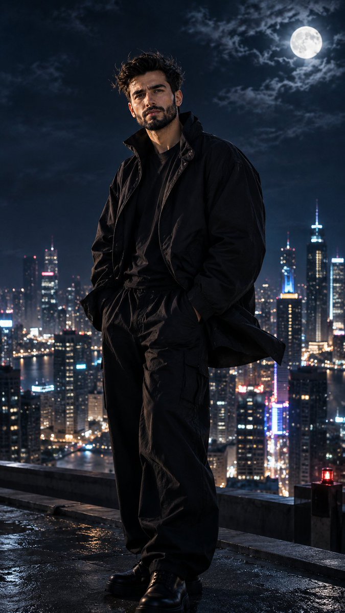 Product Marketing - Luxury Fashion Rooftop Midnight Portrait — output 1