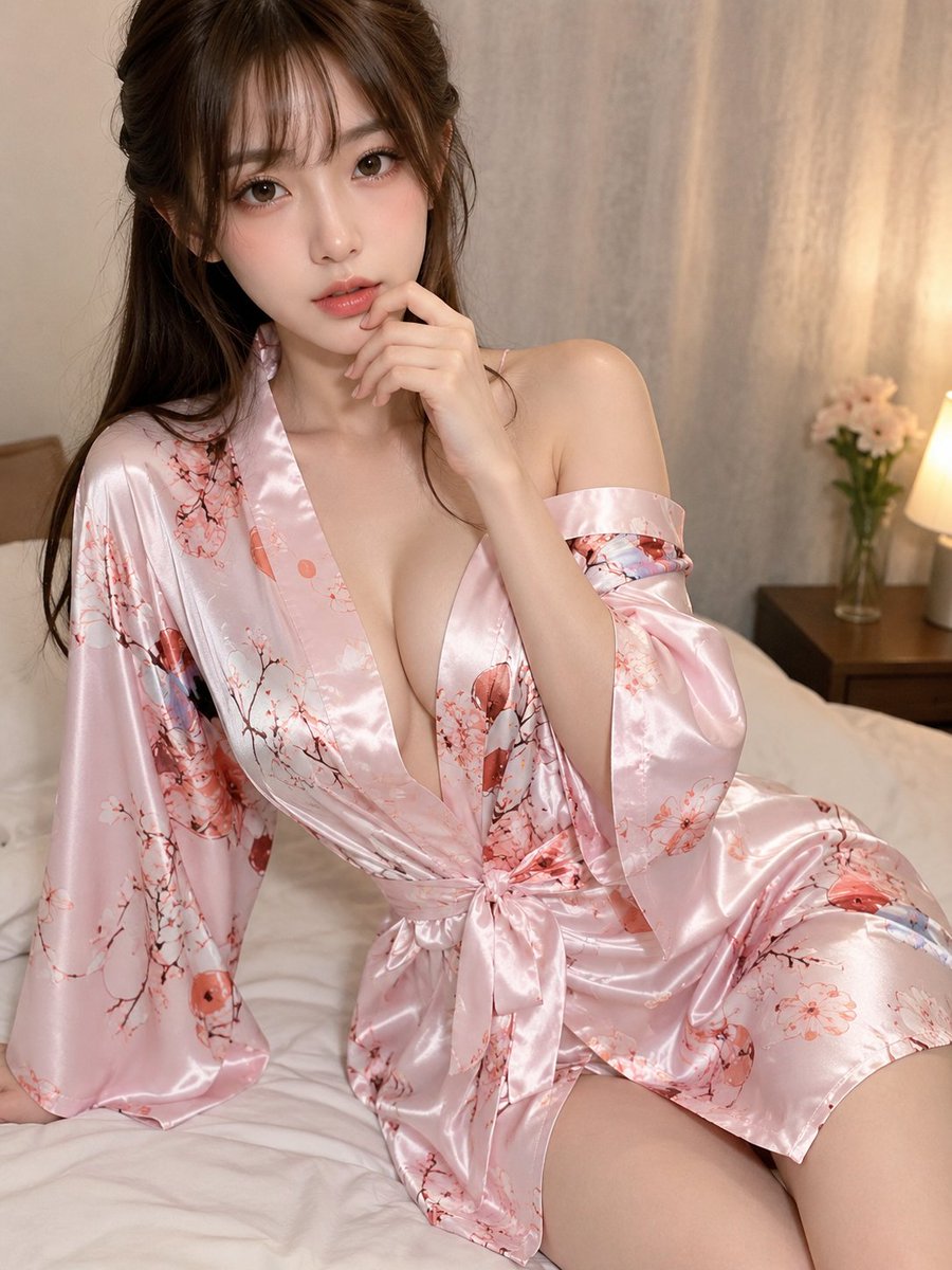 Social Media Post - Pink Satin Floral Robe Night Prompt — output 1