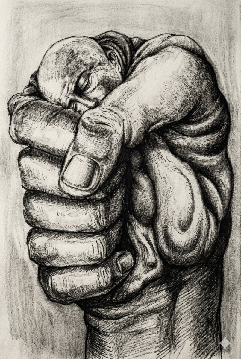 Surreal Charcoal Fist Sketch — output 1
