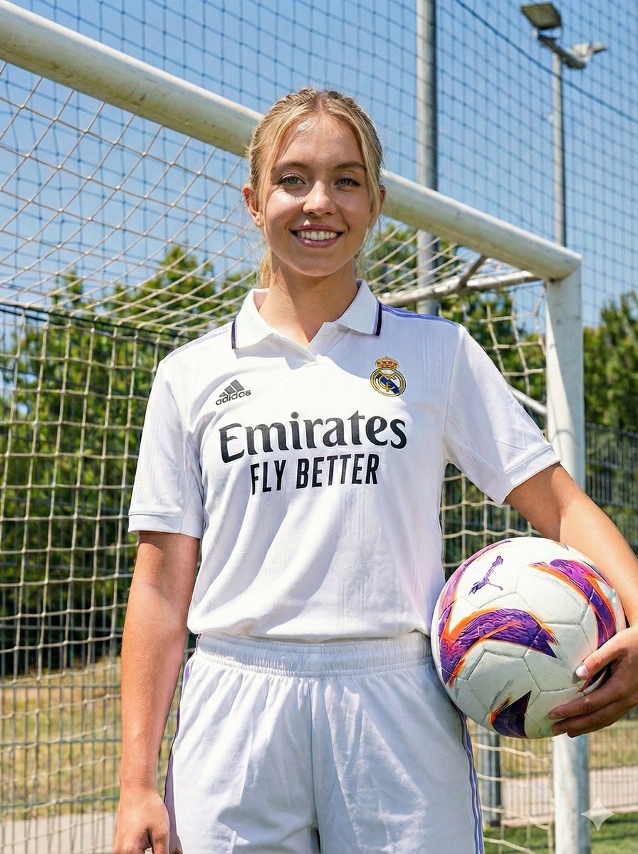 Sydney Sweeney Lookalike in Real Madrid Kit — output 1