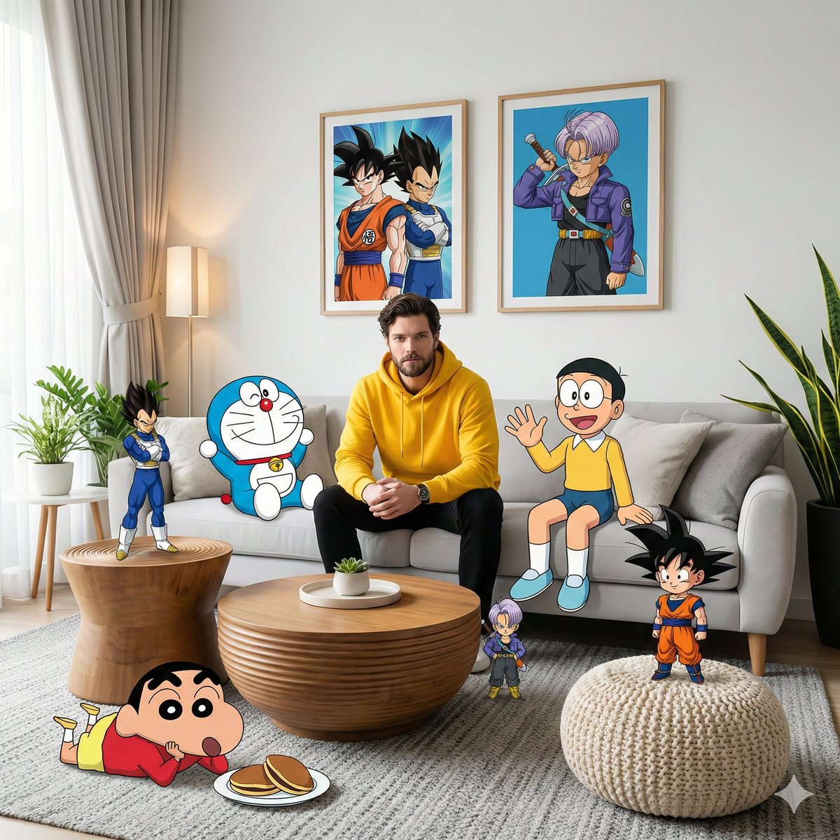 Mixed-Media Anime and Reality Living Room Scene Prompt — output 1