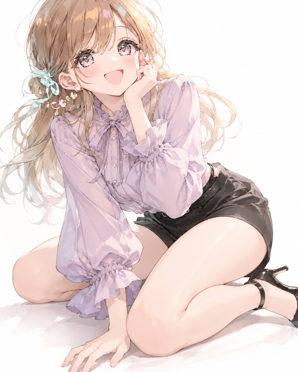 Profile / Avatar - Purple Blouse and Black Shorts Outfit Prompt