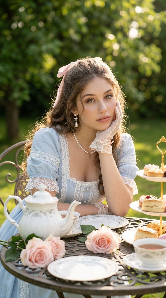 Product Marketing - Cinematic Tea Party Portrait Prompt — output 1