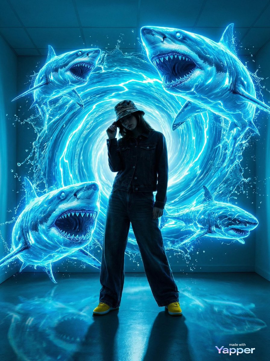 Poster / Flyer - Urban Fantasy Summoning Scene with Liquid Sharks — output 1