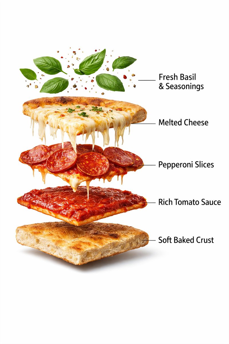Infographic / Edu Visual - Ultra-Realistic Exploded Pizza Infographic and Motion Prompt โ output 1