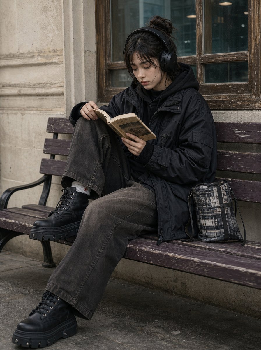 Social Media Post - All-Black Urban Reading Portrait — output 1